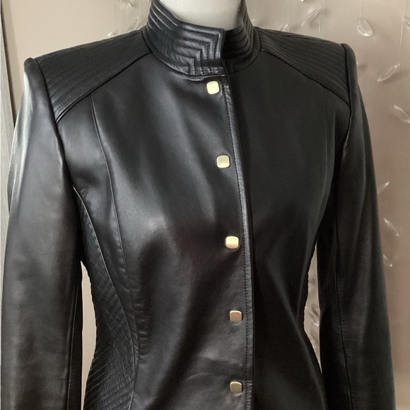 Dana Buchman Leather Gold Square Button Jacket - Picture 15 of 16